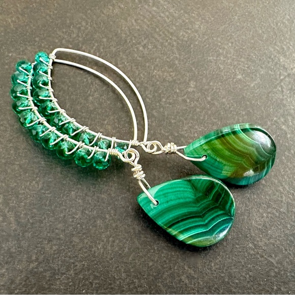 Malachite Earrings, Emerald Crystal, Sterling Silver, Handmade by Prairie Ice - Picture 10 of 10